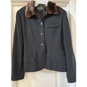 Ralph Lauren Blazer Women's Size 14 Vintage 90's Pure Wool Faux Fur Made USA